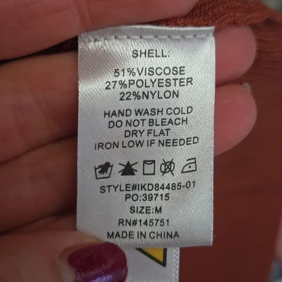 Peach Love terracotta orange sweater dress puff long sleeve knit sz M - Picture 10 of 10